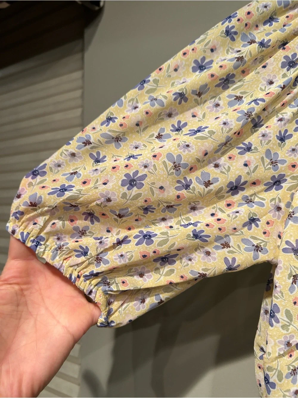 Lush Yellow Floral Ruched Puff-Sleeve Mini Dress - Picture 4 of 6